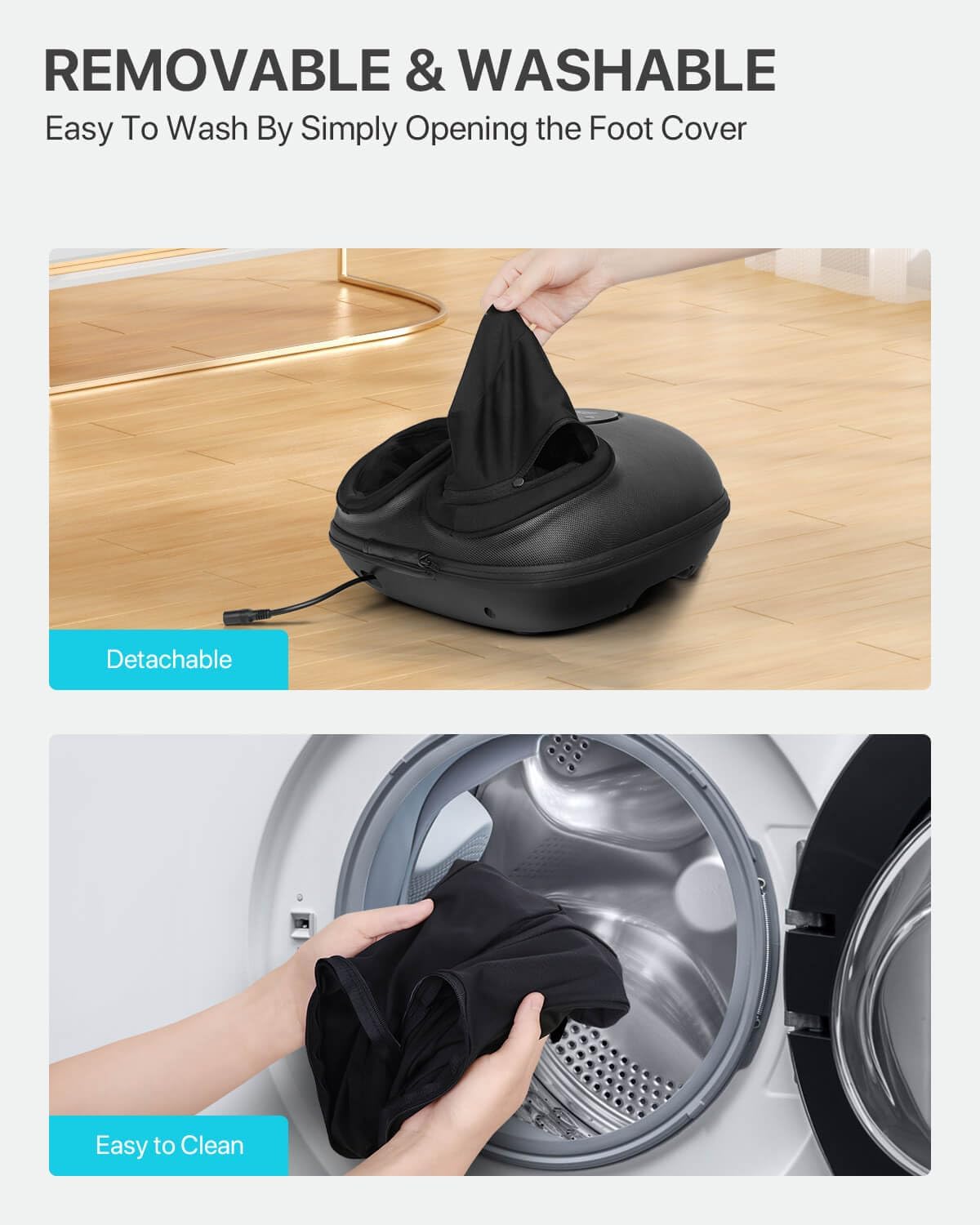 removable and washable fabric liner of foot massager