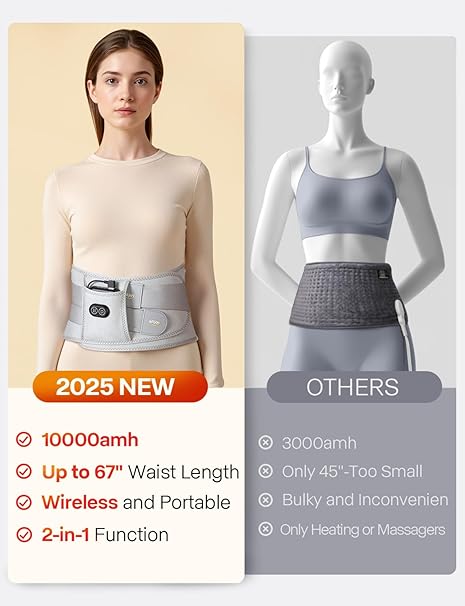 67" Cordless Heating Pad for Back Pain Relief