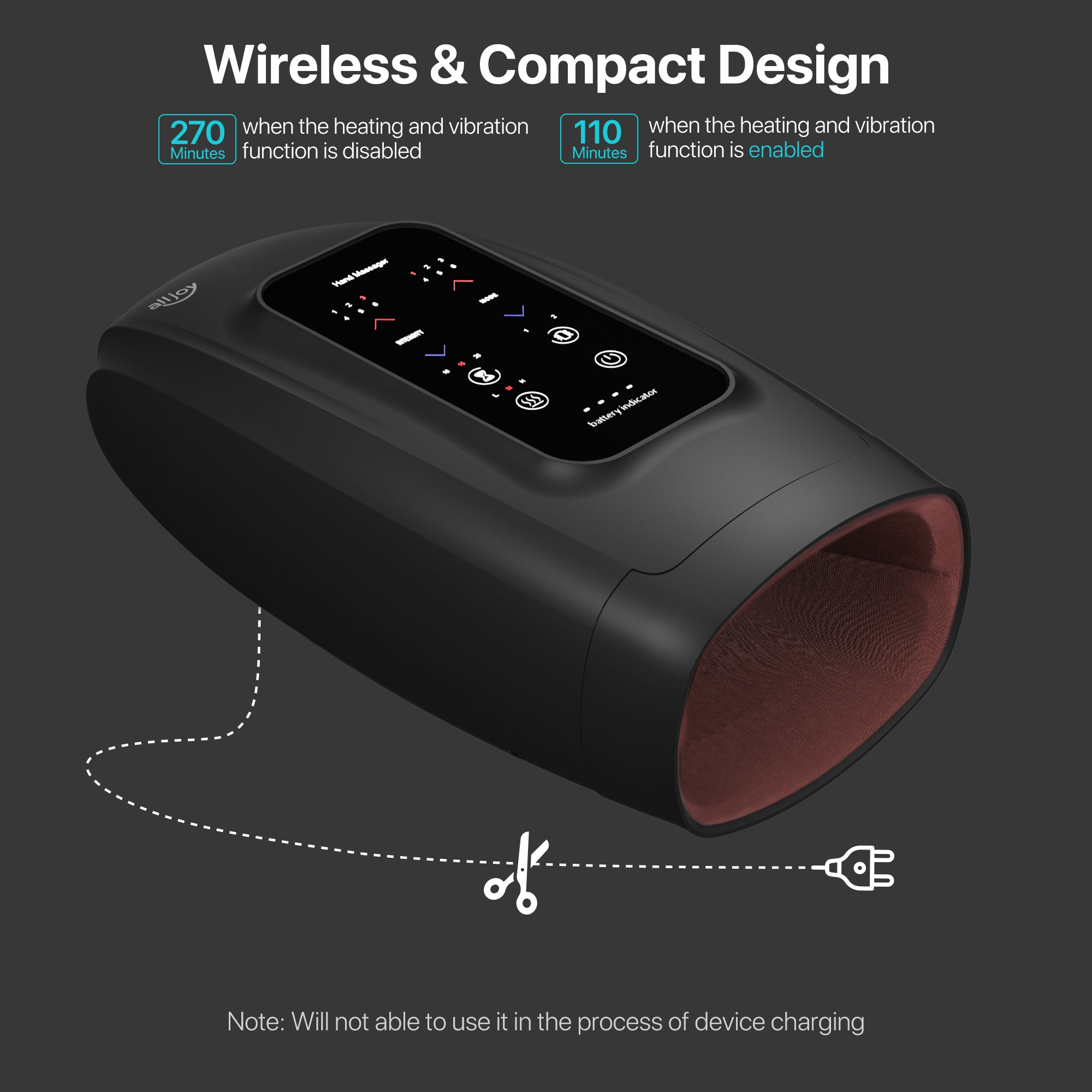 Alljoy Touchscreen Cordless Hand Massager with Heat