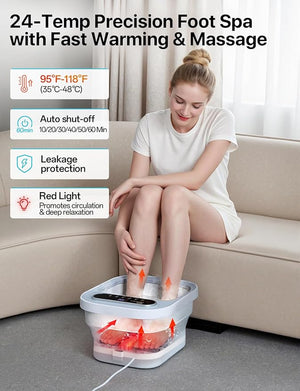 ALLJOY Foot Spa Bath Massager with Heat, Collapsible Foot Massager Spa Soaking Tub with Bubbles, Pumice Stone, Timer, 6 Shiatsu Massage Rollers Pedicure FootSpa for Relaxation