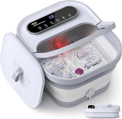 ALLJOY Foot Spa Bath Massager with Heat, Collapsible Foot Massager Spa Soaking Tub with Bubbles, Pumice Stone, Timer, 6 Shiatsu Massage Rollers Pedicure FootSpa for Relaxation