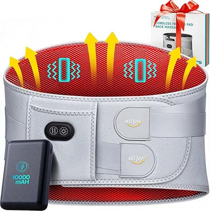 ALLJOY 67" Cordless Heating Pad for Back Pain Relief FSA Eligible, 10000mAh Lower Back Massager with 3 Heat 3 Vibration, Portable Heating Pad for Cramps