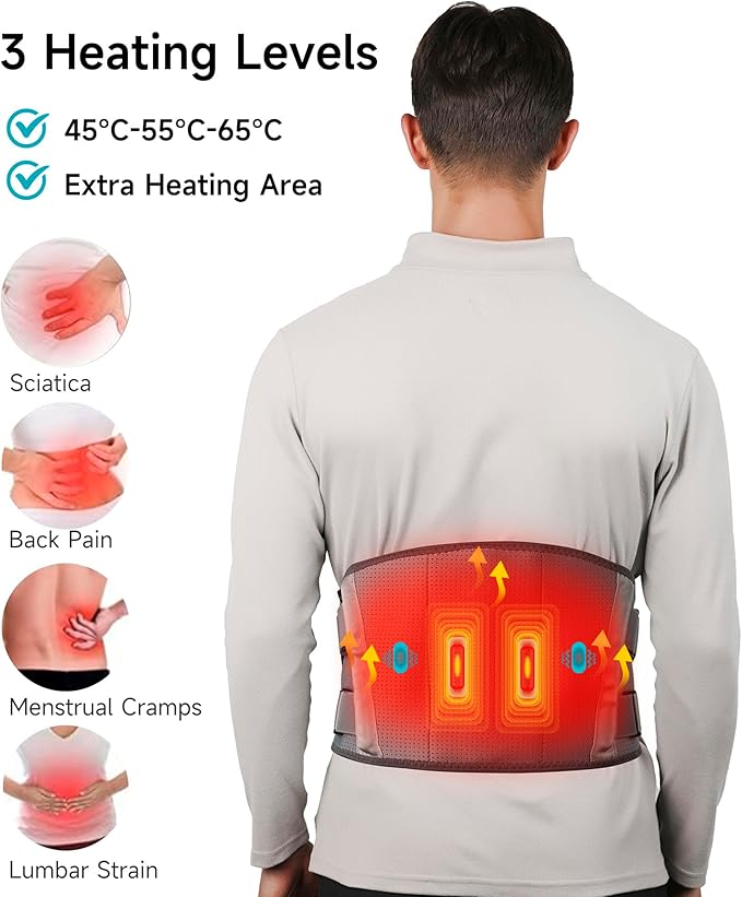 man wearing lumbar heat belt for lower back muscle support
