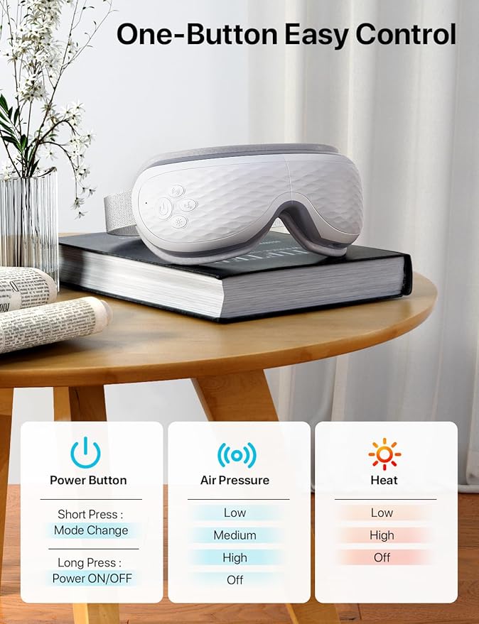 Bluetooth eye massager with heat, vibration, and music therapy